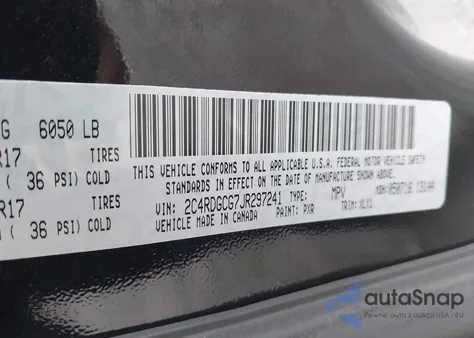 2018 Dodge Grand Caravan Sxt z USA, uszkodzony, nr VIN 2C4RDGCG7JR297241